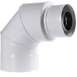 Alkotest double-wall turbo elbow 90° reducing 80/125 to 60/100 white (model SX-TDNV80/125K90RB)