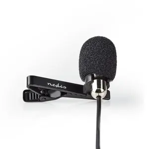 Klipšā mikrofons Nedis MICCJ105BK — vads 3,5 mm, jutība -30 dB, 50–16000 Hz, kabelis 1,8 m, melns/hrs