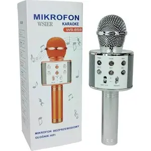 Rotaļu mikrofons w&k JYWK369-2 sudraba — rokās turams bērnu mikrofons, modelis 504528