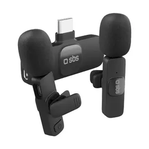 Klipsveida mikrofons No name SBS TEKIT2MICTYCBTK — bezvadu Bluetooth, 20–20000 Hz, darbības rādiuss 20 m, 65 mAh akumulators, līdz 24 h, melns, komplekts 3 gab.