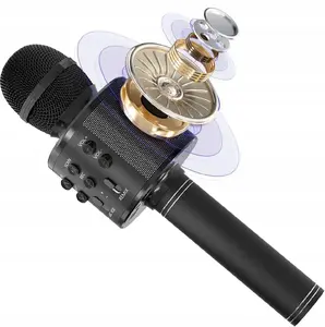 Karaoke mikrofons Maxy LXUM10C ar iebūvētu skaļruni un RGB apgaismojumu, melns