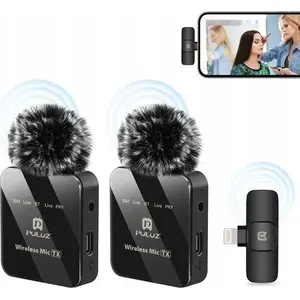 Kaklasaules bezvadu mikrofons Puluz PU647B — 2 x klipša mikrofonu priekš iPhone Lightning