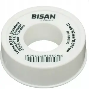 Teflon Thread Seal Tape Bisan TAŚMA TEFLON STANDARD 0.075 mm × 12 mm × 12 m (white roll)