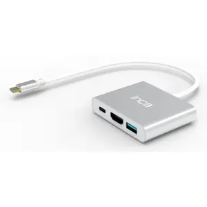 USB Type-C хаб INCA ITPC-04T — HDMI, Thunderbolt 3, USB 3.2 Gen1, 5000 Мбит/с, 2160p, серебристо‑белый