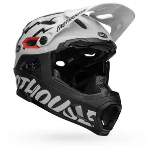 Full-face helmet BELL Super DH Spherical — polycarbonate hard shell, matt black & white, with visor