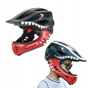 Children's Helmet RockBros Kask TT-32006 Shark size S (48–52 cm) with removable chin guard — black