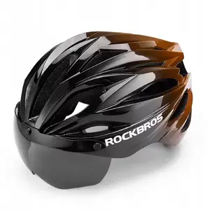 Bicycle helmet Rockbros with visor and detachable UV-protection glasses, unisex — black-brown