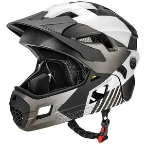 Bērnu velosipēda ķivere RockBros TS-61 izm. S (48–54 cm) ar noņemamu zoda sargu — pelēka