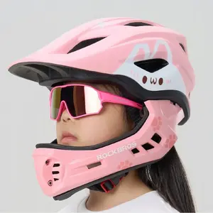 Children's cycling helmet RockBros TT-32001 Rabbit with detachable chin guard, pink, size S (48–52 cm)