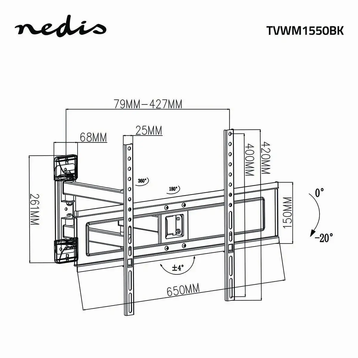 Nedis TVWM1550BK TV mount stand 37"–70" Photo 6