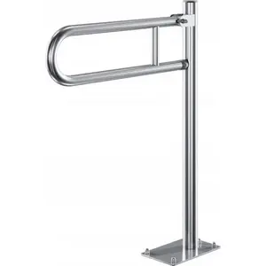Stainless steel fold-down curved grab rail Basic PSP 760 Ø32mm floor-mounted, AISI 304, polished, 600 mm