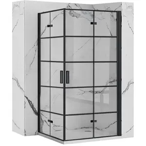 Shower door REA Molier folding 80x190 cm, black grid frame, transparent glass, REA-K8537