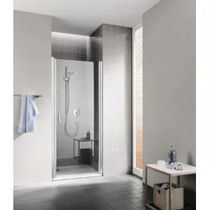 Shower cabin swing door Kermi Cada XS 1WR 0900x2000 BV 860–910 mm silver high-gloss, ESG shifted glass Clean