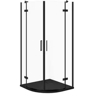 Dušas kabīne CERSANIT SET C619 pusapaļa 80×80×195 cm melna ar Tako Slim paliktni melns matēts