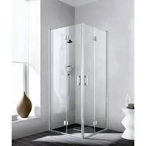 Shower enclosure corner right Kermi Liga 2CR 1200x2000 mm, silver high-gloss frame, ESG safety glass with Clean finish