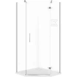 Dušas kabīne CERSANIT C516 piecstūra labā, hroma rāmis, 80×80×195 cm ar Tako Slim vannīti un sifonu