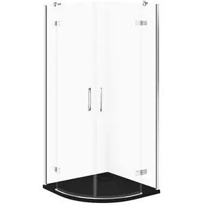 Shower cabin set CERSANIT C615 Kabina City semi-circular 80x80x195 cm with Tako Slim black matte tray