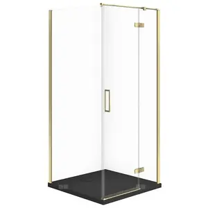 Shower enclosure CERSANIT SET C556 Kabina City right gold 90x90x195 cm with Tako Slim black matte tray