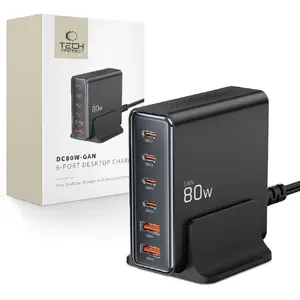 Настольное зарядное устройство Tech-Protect DC80W-GAN 6 портов PD 80W QC3.0, черное