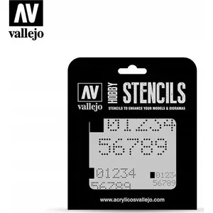 Stencil set VALLEJO Vallejo: Stencils - Digital Numbers, reusable plastic stencil sheet for model painting and weathering