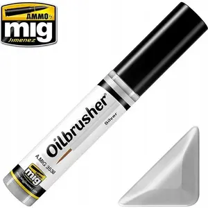 Краска Vallejo Ammo Oilbrusher Silver 10 мл — металлическая масляная краска для аэрографа и кисти