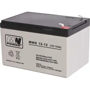 Lead-acid sealed battery MW Power 12V 12Ah — weight 3.25 kg, charge current 4A, discharge current 135A