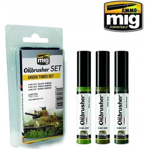 Krāsu komplekts VALLEJO Vallejo Ammo: Oilbrusher Set - Green Tones Set, eļļas bāzes krāsas aerogrāfam un otai