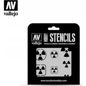 Stencil set VALLEJO Stencils - Radioactivity Signs, reusable masking templates for model painting and dioramas