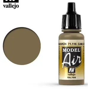 Akrila modeļu krāsa VALLEJO Model Air Cam. Gray Green, brūna, flakons 17 ml