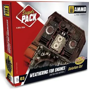VALLEJO Vallejo Ammo Super Pack — Weathering for Engines Solution Set (weathering liquids for scale models)