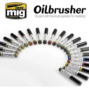 Krāsu komplekts VALLEJO Ammo Oilbrushers Display N1 — 80 eļļas krāsas modeļu nolietojuma un detaļu apstrādei