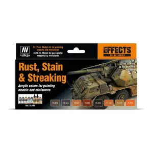 Краска VALLEJO Rust, Stain & Streaking — флакон 17 мл, шоколадный коричневый, оранжевый, светлая и тёмная ржавчина