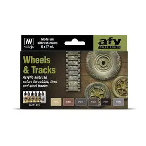 Krāsa Vallejo Wheels & Tracks pudelīte 17 ml — krāsas: melna, brūna, ziloņkaula — piemērota metālam un plastikātam