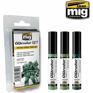 VALLEJO Oilbrusher komplekts — Mechas Green Tones krāsu komplekts gaisa otai/áriļķīm