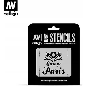 Stencil set VALLEJO Vintage Garage Sign – reusable painting stencils for models and dioramas