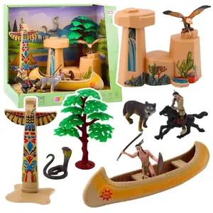 Game figurine set LEANToys India-themed village with Indian figures, kayak and totem (MPN 24301)
