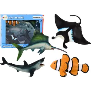 LEANToys set of 5 marine animal figurines — shark, dolphin, ray, plastic play figures