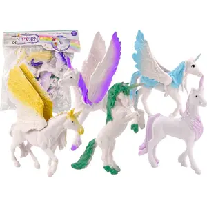 LEANToys figure set — white unicorn and pegasus with wings, 6 pieces
