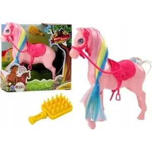 Фигурка лошади с разноцветной гривой, розовым седлом и щеткой — LEANToys 18205