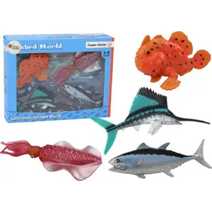 LEANToys set of 4 marine animal figures — ocean fish and squid figurines