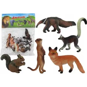 LEANToys animal figurines set, 5 pcs — squirrel, meerkat, anteater, fox, lemur
