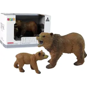 Game figurine set LEANToys Grizzly Bear with Cub, 2-piece collectible figures