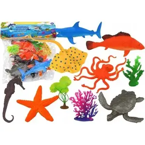 LEANToys set of 7 marine animal figurines with aquatic plants, model 17656