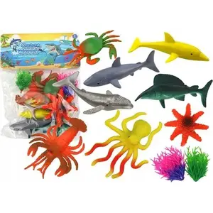 LEANToys set of 8 marine animal figurines with aquatic plants, model 17657