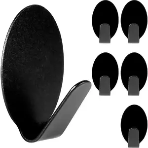 Storage Solutions pašlīmējošs ovāls tērauda āķis dvieļiem/šķidras drānas melns 6 gab. 3×2 cm