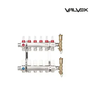 Sadale Valvex K5 PLUS-10 G1–G3/4 n=10, tērauda sija, ar plūsmas mērītājiem un termostata vārstu