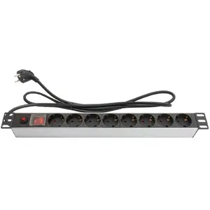 Сетевой удлинитель Alcasa GC-N0087 — 8 розеток Type F, кабель 1.8 м, 16 A/3600 W, для помещения, черно-серебристый