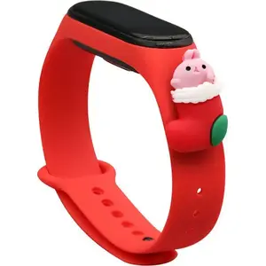 Силиконовый ремешок Hurtel для Xiaomi Mi Band 4 / Mi Band 3 — рождественский красный (дизайн Санта)