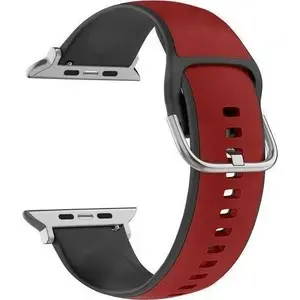 Beline siksniņa Apple Watch 42/44/45/49 mm — silikons un āda, sarkani‑melna