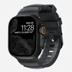 Band Nomad Rocky Point Black Leather, Titanium — Smartwatch strap, wrist 145–195 mm